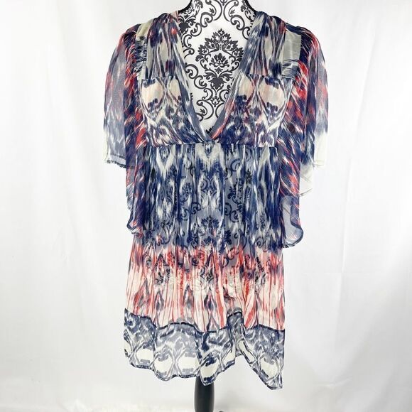 Joie Ikat Silk Flutter Sheer Tunic Top - Picture 1 of 9